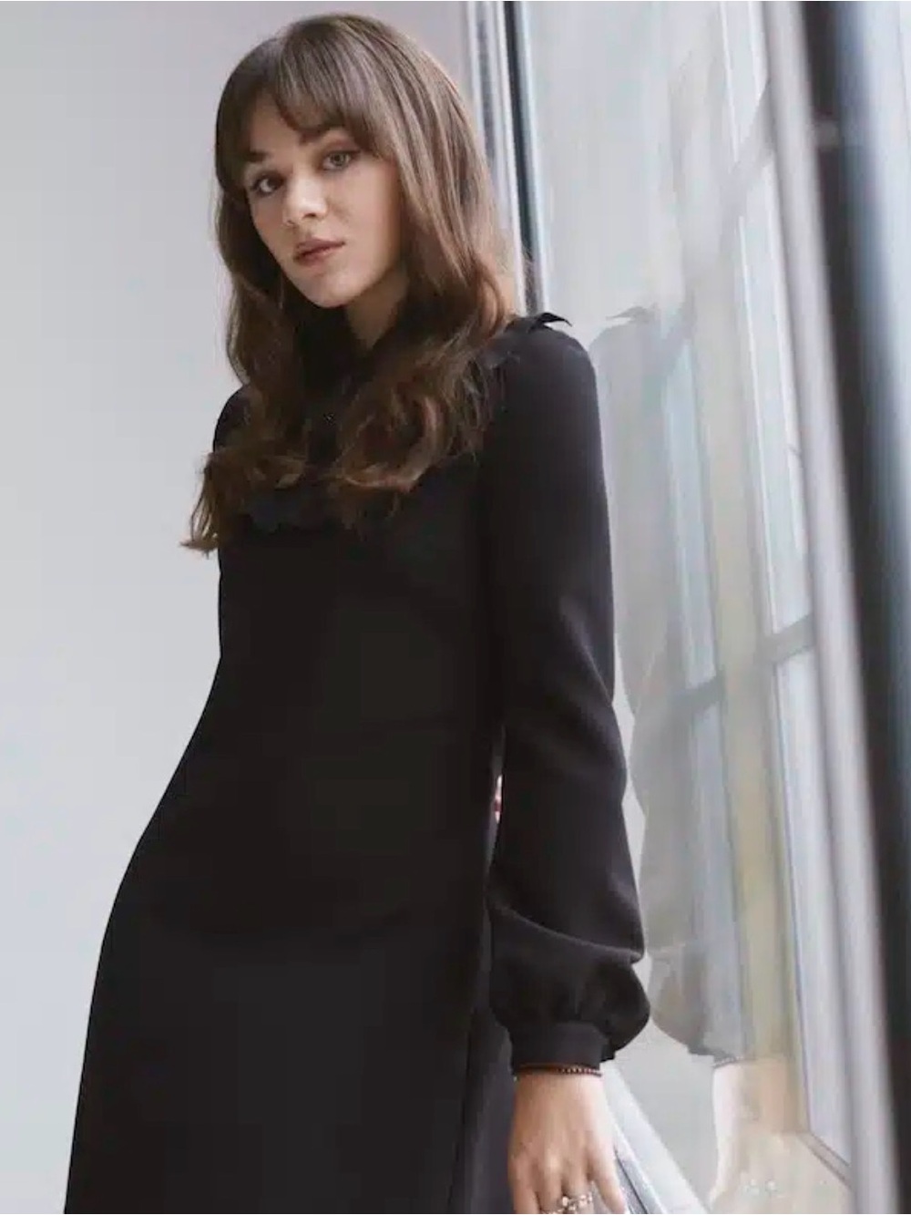 J. Crew Black Long Sleeve Ruffle-Trim Midi Dress - Picture 2 of 12